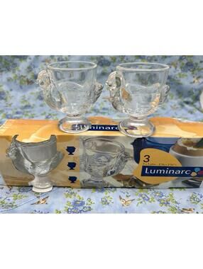 Luminarc France Egg Cups Clear Glass Chick Hen Chicken (5) Easter Decor Unused